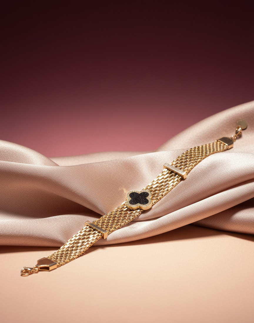 CLOVER MESH CHAIN BRACELET GOLD