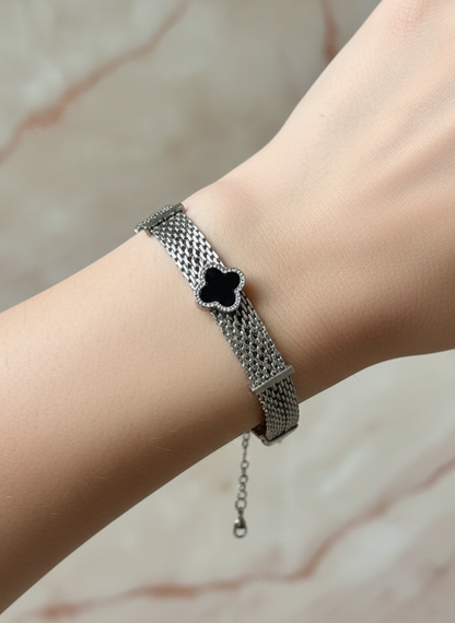 CLOVER MESH CHAIN BRACELET SILVER