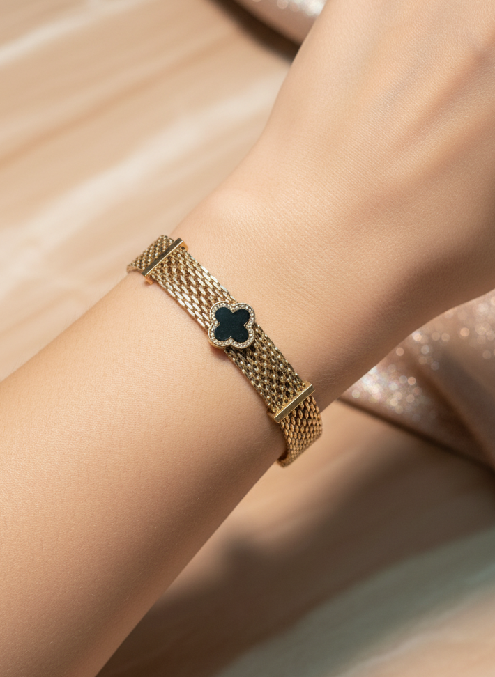 CLOVER MESH CHAIN BRACELET GOLD