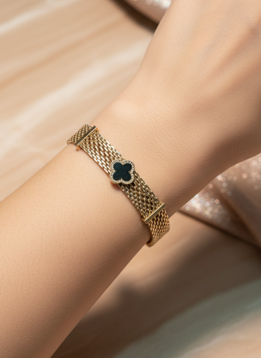 CLOVER MESH CHAIN BRACELET GOLD